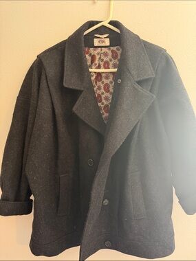 Vintage 20W petite  Charcoal Pea Coat with Paisley Lining